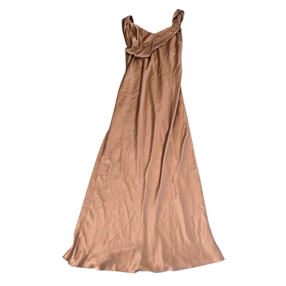Fame and Partners Francois Bronze Satin Draped Maxi Dress Size 12 NWT - Picture 3 of 14